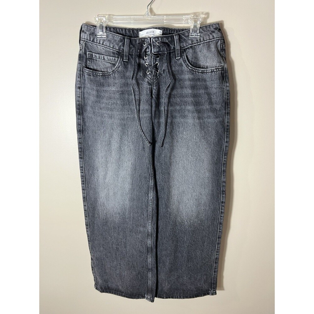 Hollister Womens Low-Rise Baggy Jeans Sz 6 R W28 Regular Black Denim Relaxed Leg